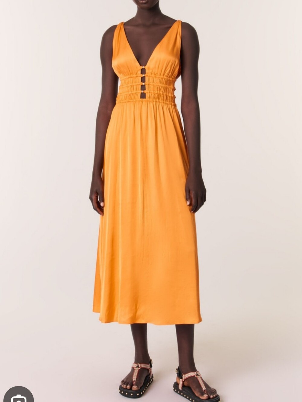 Women's Dress - Maje Satin Look Cutout Midi Evening Cocktail Party Dress Size 40